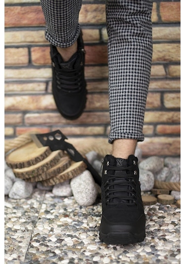 X-step X6 Siyah Termal Kürklü Kışlık Erkek Bot Ayakkabı Siyah