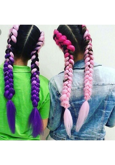 Cbtx Moda Renk Gradyan Bireysel Örgü Peruk Elyaf Büyük Örgüler, Uzunluk: 60cm 57 Siyah + Göl Mavisi