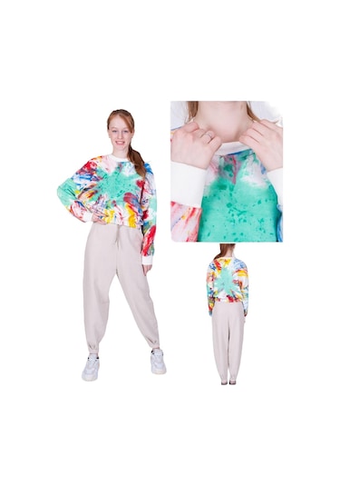 Kız Çocuk Batik Desenli Sweatshirt-13401-yeşil Yeşil