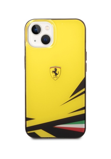İphone Uyumlu 14 Kılıf Ferrari Lisanslı Baskı Logolu İtalyan Bayrak Baskılı Dizayn Kapak Sarı