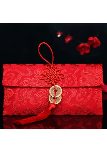 Yifomall Çin Düğümü Desenli İki Para Desenli Kadife Dokuma Cüzdan, Düğün Hediyesi İçin Bin/on Bin Yuanlik Mutluluk Çantası, Ev Kullanıma Uygun, Kullanımı Kolay, Dayanıklı