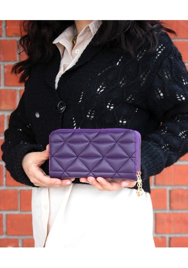 Çanta Sepetim Kapitone Cüzdan El Çantası - Mor