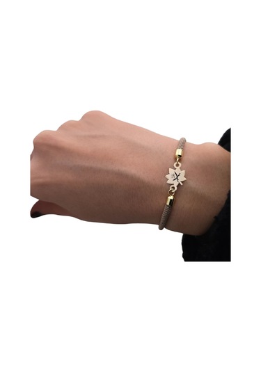 Zülfikar Temalı Yaprak Figürlü Örgülü 14 Ayar Altın Plakalı Hediye Bileklik-331sembol-kahverengi Altın