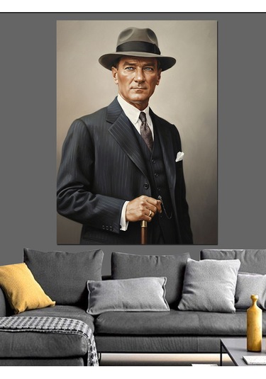 Şapkalı Mustafa Kemal Atatürk Dekoratif Kanvas - Mdf Ahşap Tablo