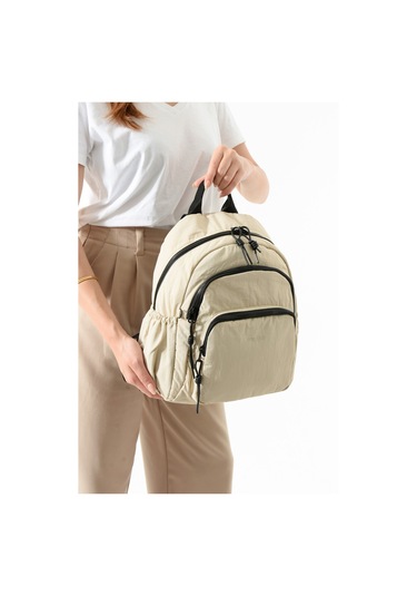 Paul Brand Kadın 3 Bölmeli Haif & Geniş Hacimli Suya Dayanıklı Klinkır Kumaş Günlük Sırt Çantası Mat1109 Krem