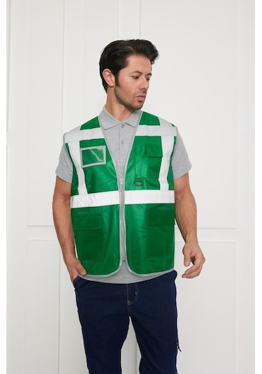 Orange Safety Mühendis Tipi İkaz Yeleği Koyu Yeşil