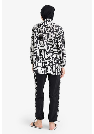 DeFacto Regular Fit Su İtici 3'lü Desenli Burkini Tesettür Mayo Takım E7996AX25HSBK81