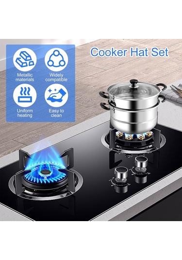 Xindoker Metal Ocak Bıçaklık Kapağı Ve Alev Bölücü Seti, 8 Parça Mutfak Aksesuarı, Çoğu Ocağa Uygun Siyah-gri