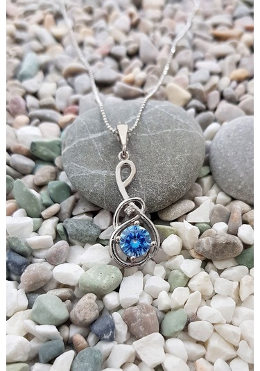 Chavin Topaz Sol Anahtarı Zirkon Taşlı Gümüş Kolye Eu88