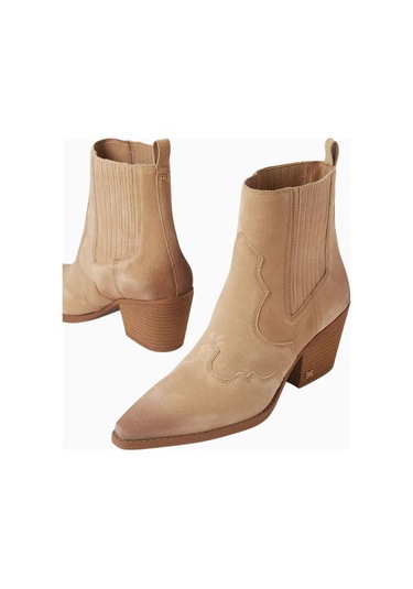 Sam Edelman West 60 Bej Süet Western Tarzı, Sivri Burun Orta Topuklu Kadın Bot