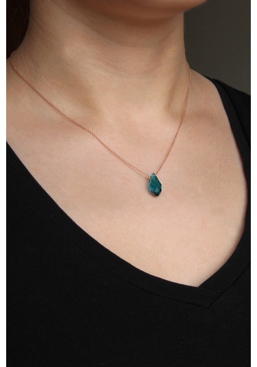 Argentum Concept 925 Ayar Gümüş Zincirli Rose Mavi Kristal Kolye - N122001