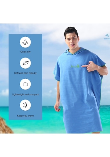 Yetişkinler İçin Sörf Panço Değişen Havlu Çabuk Kuruyan Bornoz Başlıklı Mikrofiber Plaj Battaniyesi Banyo Yüzme Havlusu Koyu Mavi Lacivert