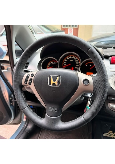 Honda Jazz Araca Özel Direksiyon Kılıfı Nokta Düz Siyah İp Siyah