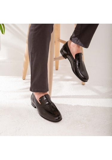 Tamer Tanca Erkek Hakiki Deri Siyah Bufalo Makosen Ayakkabı 477 48297 Erk Ayk Y22 Syh Bfl/syh Deve Siyah