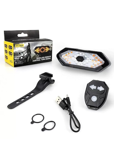 Bisiklet Dönüş Sinyali Şarj Edilebilir Bisiklet Arka Led Uyarı Işığı Uzaktan Kumandalı Siyah