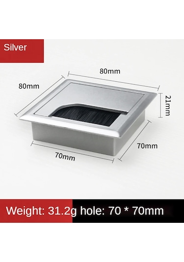 Sones Abs Masa Dikdörtgen Kablo Deliği Kapağı Çıkış Portu Fırçalı Pc Masası Kablo Düzenleyici, Boyut: 80x80mm Gümüş