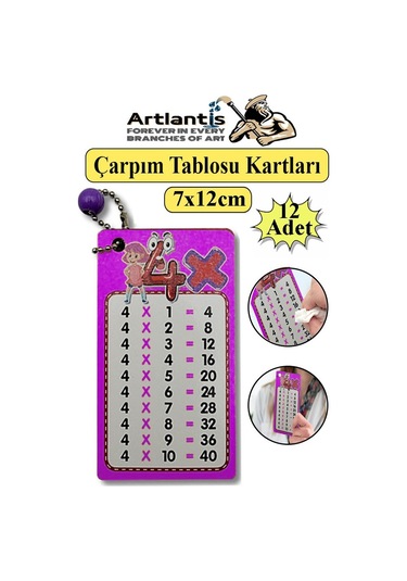 Zincirli Çarpım Tablosu 12 Adet 7x12 Cm Cep Zircirli Çarpım Tablosu Yaz Sil Özellikli Karne Hediyesi Çarpım Kartları