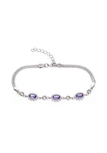 Nagiss Mor 4 - 6 MM Oval Zirkon Taşlı Gümüş Kadın Bileklik