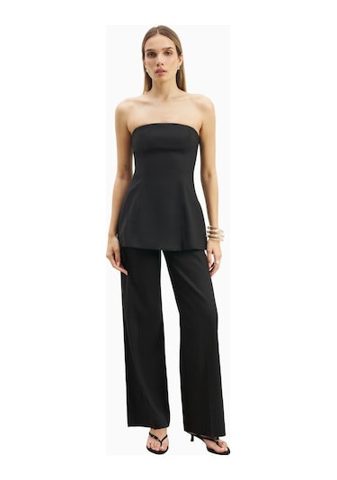 Because Of Alice Strapless Linen A - Line Bodice Kadın Üst Siyah