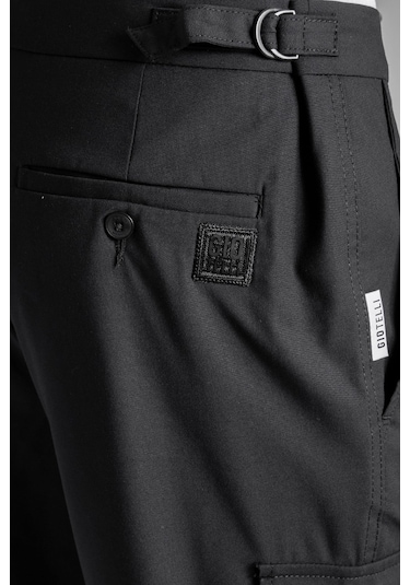 Giotelli Erkek Siyah Dar Kesim Slim Fit Viskon Dokuma Kargo Cep Normal Bel Pantolon