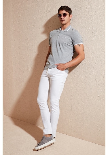 Buratti % 100 Pamuk Düğmeli Regular Fit Erkek Polo Yaka T Shirt 5902118 Gri Melanj