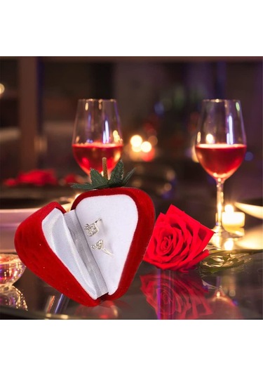 Youmex Kırmızı Çilek Şekilli Gümüşlük Kutusu - Evlilik/valentine Hediyesi - Kolye/küpe/ring Saklama - 5x4.5cm Kırmızı