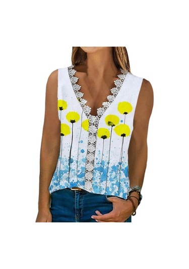 V Yaka Dantel Çiçek Baskı Yaz Bluzlar Kadın 2023 Kolsuz Rahat Gömlek Üstleri Kadın Moda Zarif T Gömlek Kadın Giyim 24858 Ultra Çok Renkli V Yaka Dantel Çiçek Baskı Yaz Bluzlar Kadın 2023 Kolsuz Rahat Gömlek Üstleri Kadın Moda Zarif T Gömlek Kadın Giyim 24858 Ultra Çok Renkli