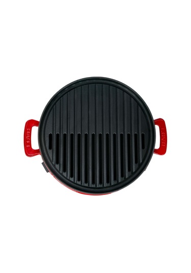 Lava Döküm Yuvarlak Mangal Izgara Set Döküm Demir Yekpare Çift Kulplu Çap Ø 36cm. - Kırmızı Kırmızı