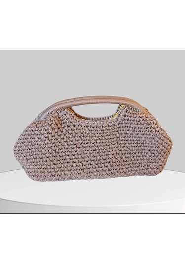 Parlak Tutmalı El Çantaları , El Yapımı Işıltılı Clutch, Örgü El Çantası Camel