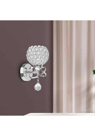 Homyl Kristal Duvar Işıkları Başucu Koridor Lambası Gümüş Gümüş