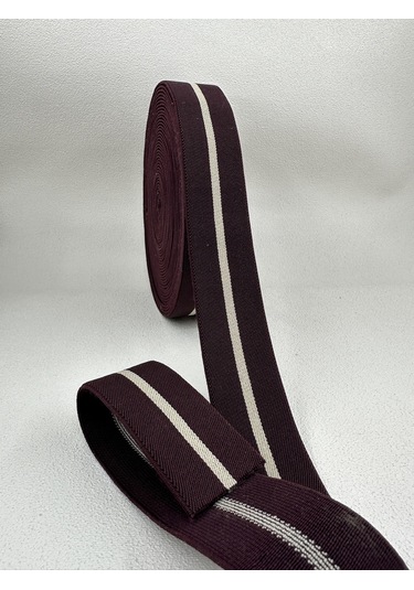 4 Cm Jakar Lastik-çizgili-bordo-5 Metre