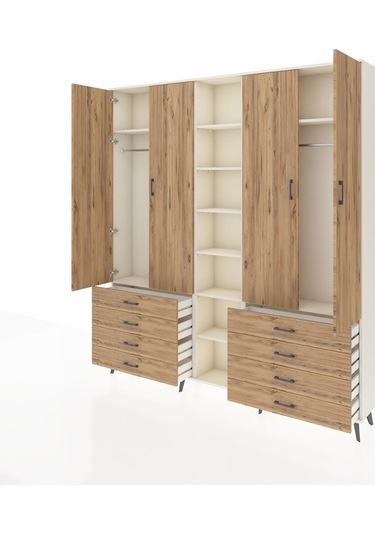 Arges Dolap 10 Raflı 8 Çekmeceli 2 Askılı 220x30x243 Aytaşı-çam/çam Atlas Çam/atlas Çam