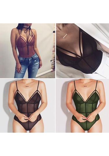 Suntek Bayan Sexy Lingerie Spagetti Kayışı Tulum Romper See Şarap Kırmızısı Şarap Kırmızı