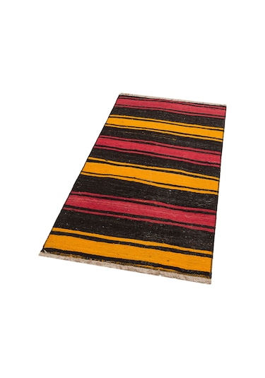 Kahve Sarı Rengi El Dokuma Çorum Cicim Yünlü Kilim
