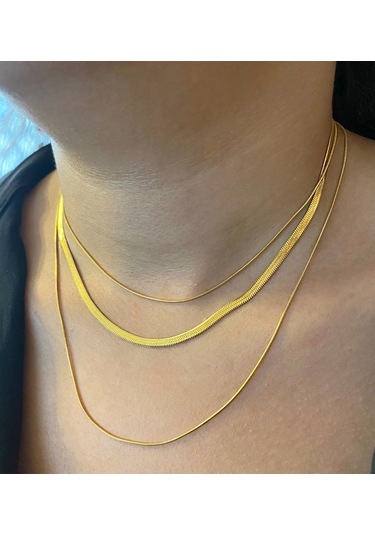 Kadın Üçlü Model İtalyan Ezme Çelik Kolye Gold