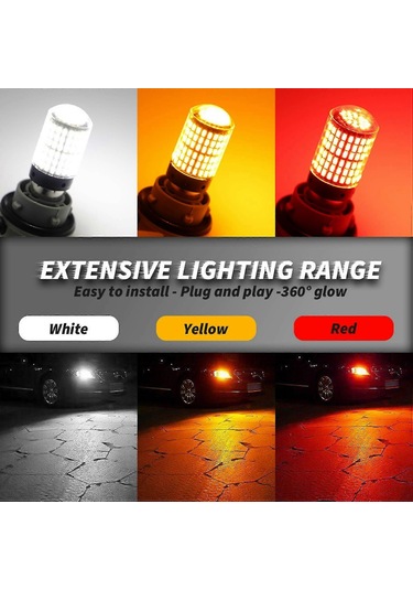 Singree 2 Adet 3156 P27w T25 3014-144smd Canbus Led Ampul - Sarı Sinyal Ve Stop Lambası 112 Karakter