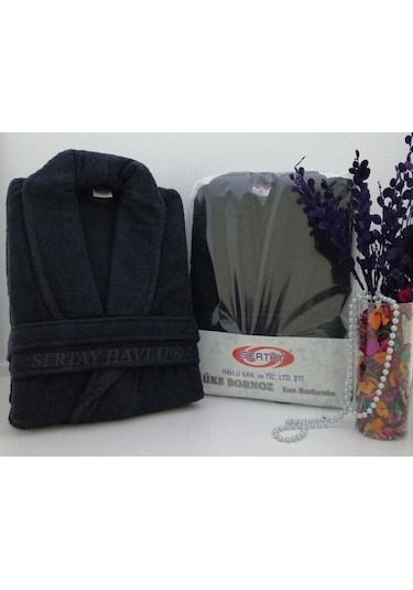 Sertay Havlu %100 Pamuk Bukle Lüks Tek Bornoz S0083 Siyah
