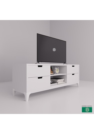 Tv Ünitesi 4 Çekmeceli Raflı Beyaz