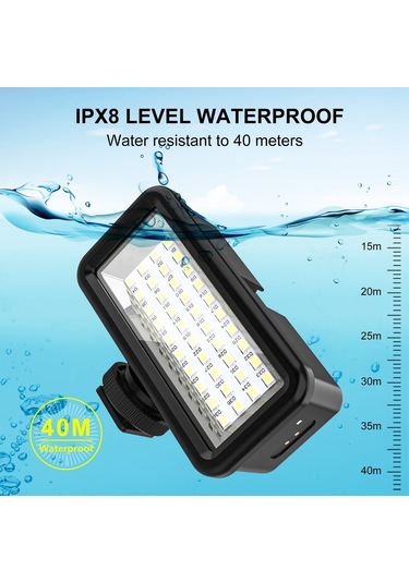 Puluz Pu631b 40 M Su Geçirmez 40-led Kamera Dolgu Işığı Şarj Edilebilir Dalış Vlog Fotoğraf Işığı
