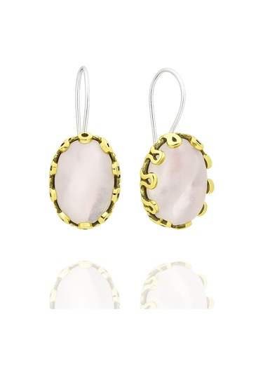 Lale Serisi El İşi Pembe Kuvars Taşlı Gümüş Kadın Küpe Gümüş