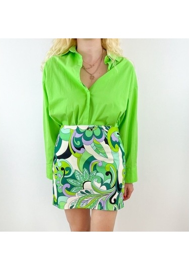 Modaonna Yeşil Desenli Mini Etek Yeşil