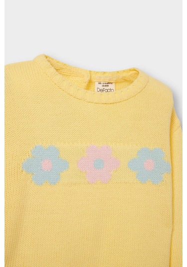 Defacto Kız Bebek Bisiklet Yaka Çiçekli Kazak C8089a525auyl295 Sarı