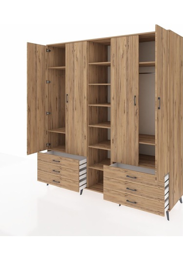 Kronos Dolap 13 Raflı 6 Çekmeceli 2 Askılı 220x59x243 Çam-çam/çam Atlas Çam/atlas Çam