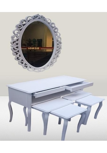 Dresuar Çift Zigon Takım Kayın Aslan Ayak Güneş Ayna Beyaz Renk Model El Yapım Beyaz