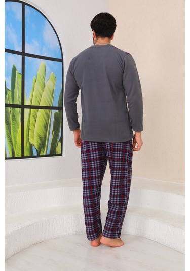 Nisanca Kışlık Sıcak Tutan Erkek Polar Pijama Takımı Gri