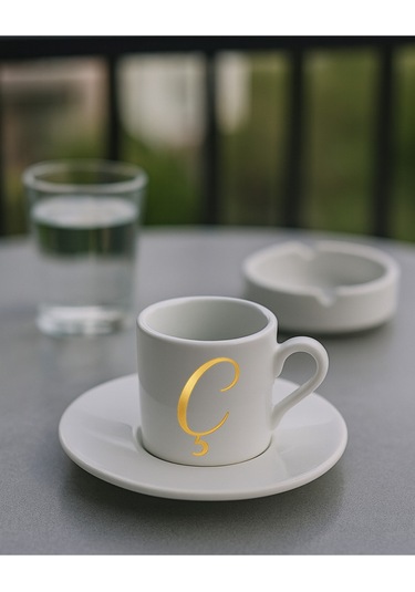 Türk Kahvesi Fincanı Harf, Espresso Fincanı Harf Beyaz - Altın10