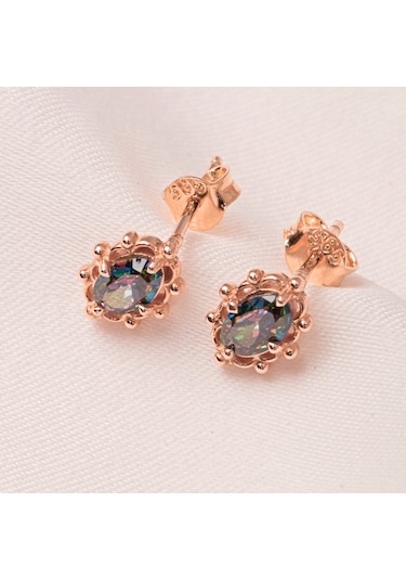 Altın Küpe - 14 Ayar Altın Vintage Tasarım Mistik Topaz Taşlı Küpe Sarı