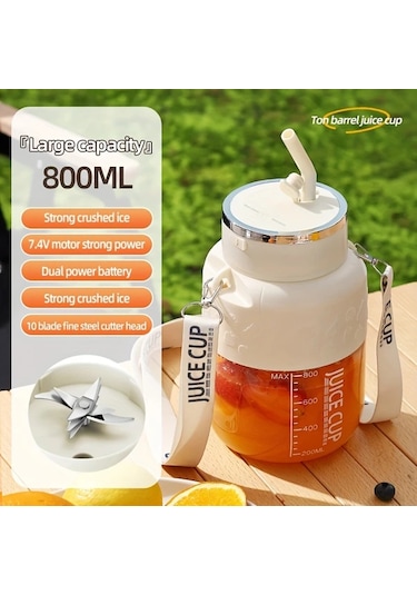 Motion003 Beyaz 2si 1 Arada Tasinabilir Elektrikli Blender Ve Meyve Sikacagi Usb Sarjli 08l Kapasiteli Alti Bicakli Mini Meyve Soku Makinesi