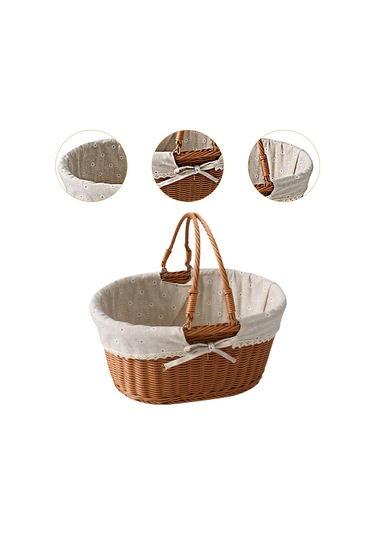 Homyl Taklit Rattan Piknik Sepeti Dokuma Meyve Stil D