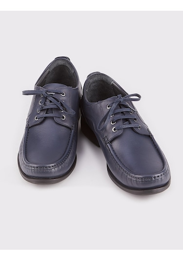 Hakiki Deri Lacivert Bağcıklı Erkek Günlük Ayakkabı Lacivert